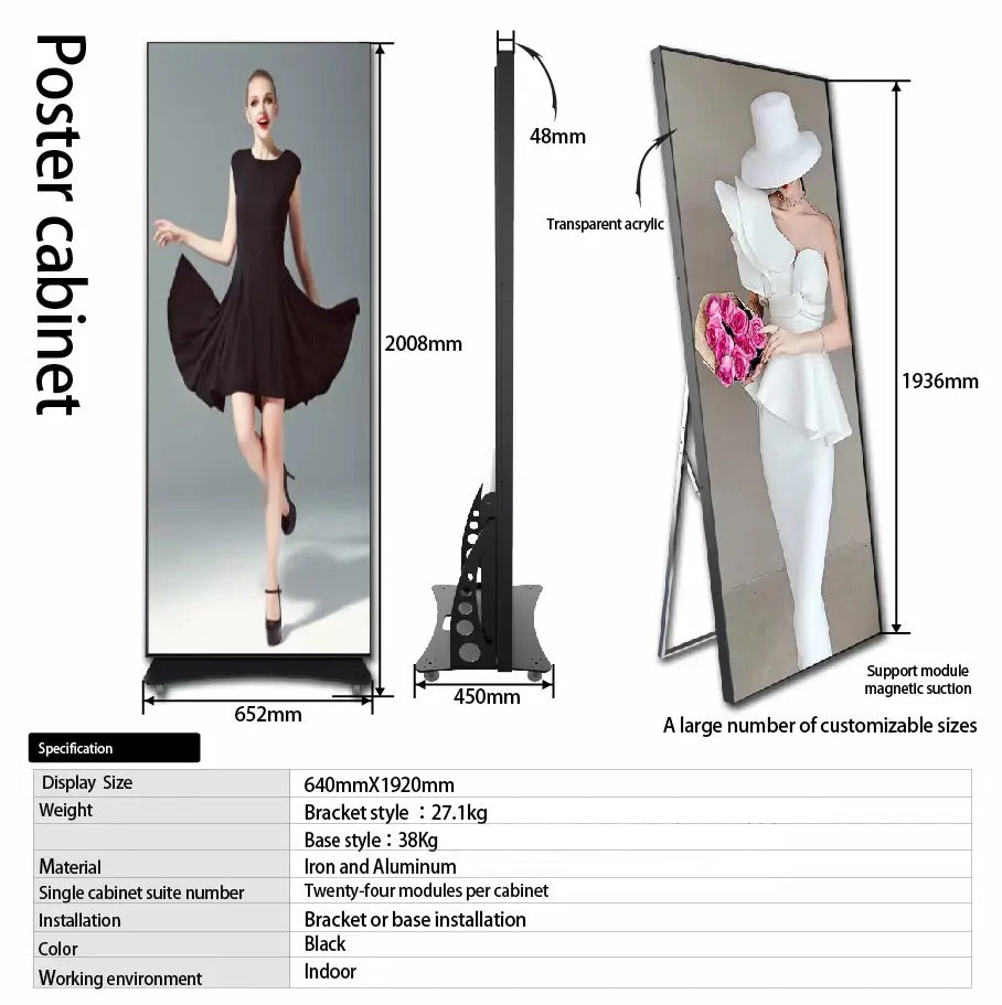 P1.8 P2.5 P3 LED electronic poster screen, LED advertising machine