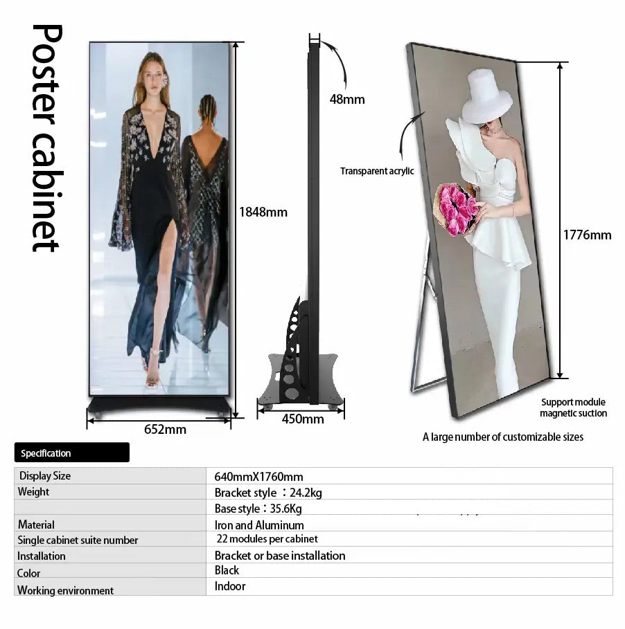 P1.8 P2.5 P3 LED electronic poster screen, LED advertising machine